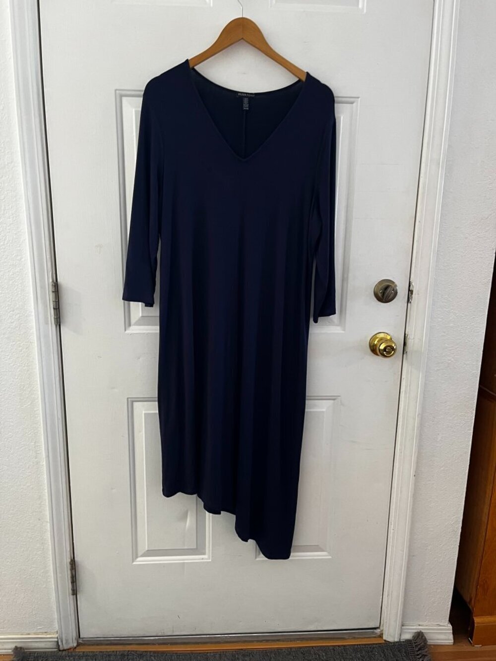 Eileen Fisher Woman's Blue Stretch Jersey Knit Asymmetrical Midi Dress XL